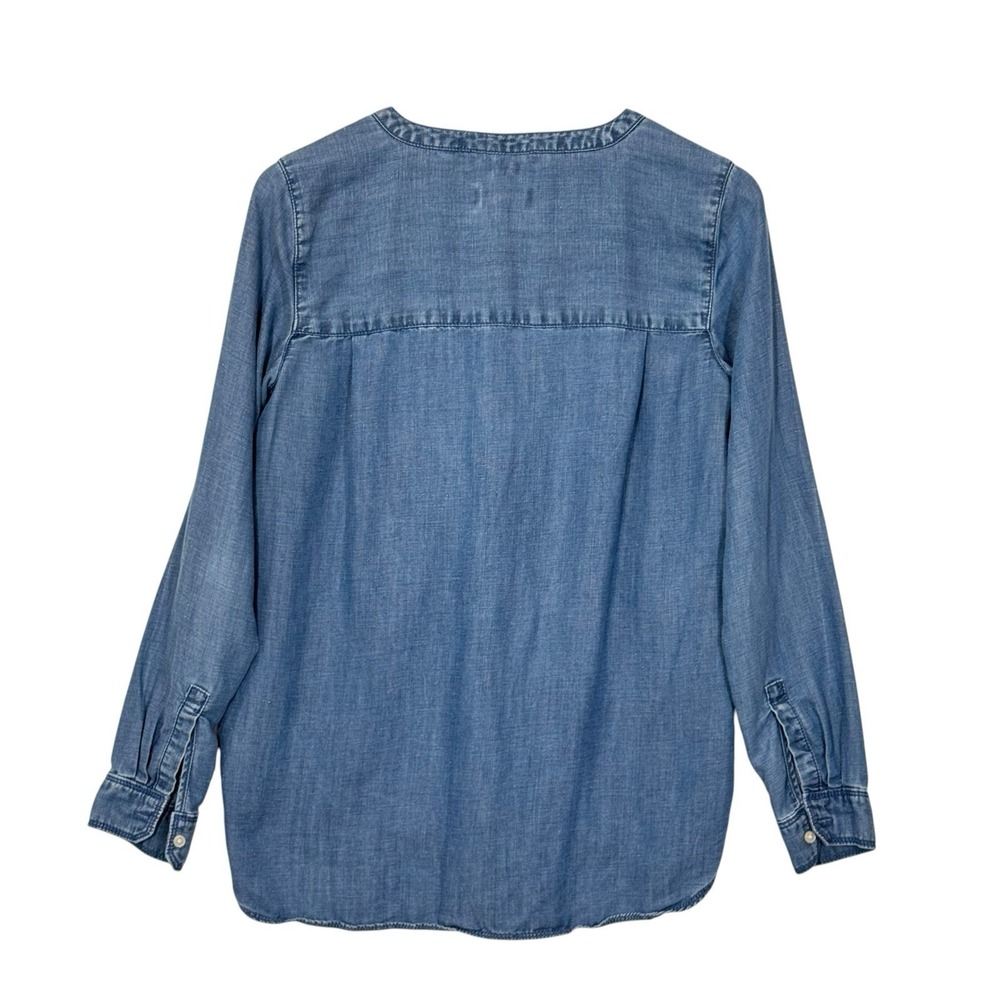 LOFT The Softened Shirt Women's XS Blue Chambray Cottagecore Hi Lo Hem Prarie - Picture 3 of 9